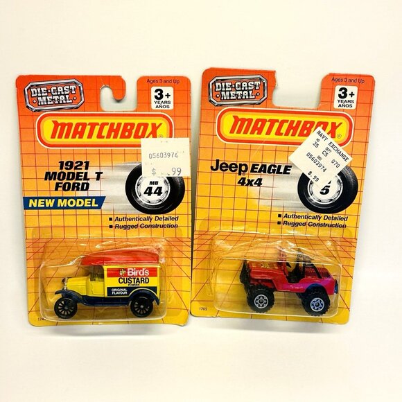 Matchbox LOT OF 2 Jeep Eagle 4x4 Red & 1921 Model T Ford Bird's Custard NEW - Picture 1 of 12